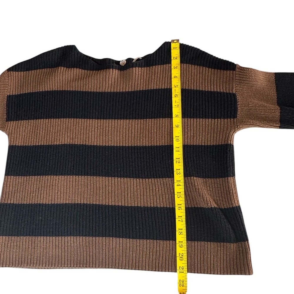 Margaret O'Leary Striped Knit Sweater Womens Medium Brown Black Cotton Pullover - Picture 5 of 6